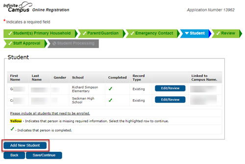 Add new student screen